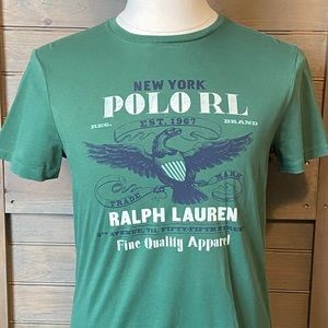 SOLD! Polo Ralph Lauren Men's Green w/ Navy & White Graphic T-Shirt Medium (NWT)